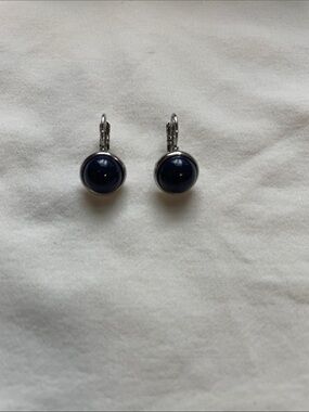 Talbots Silver Drop Earrings with Dark Blue Cabochons